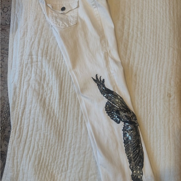 True Religion White Straight Leg Jeans With Sequence Eagle - Picture 2 of 11